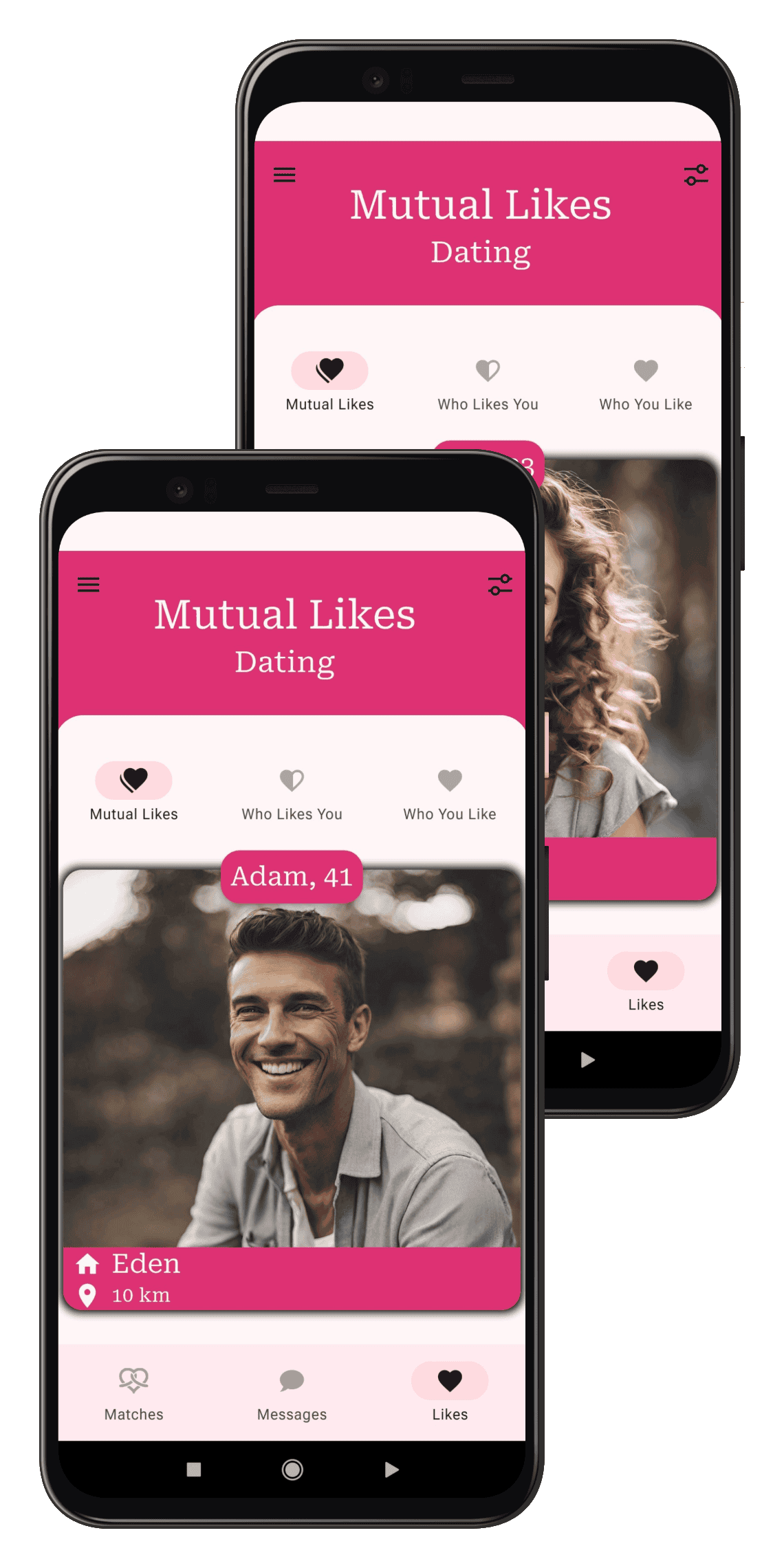 2bee1 dating app interface showing 'mutual likes' screen